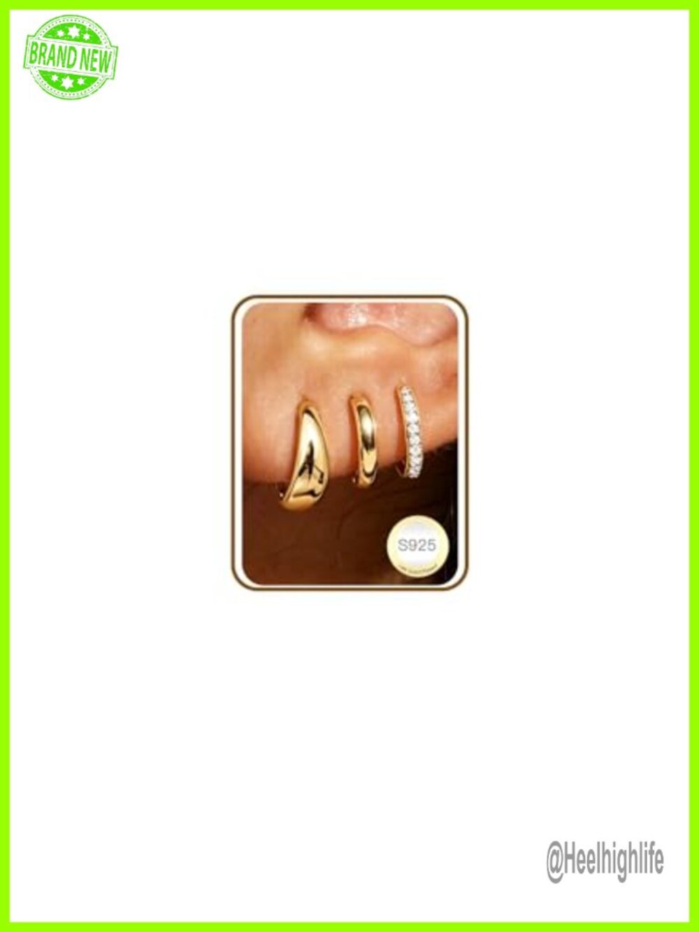 3Pairs Gold Cross Earrings Hoops Huggie Earring Stack Set 925 Sterling Silver